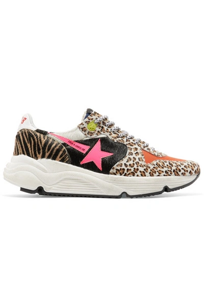 Shop Golden Goose Running Sole Printed Calf Hair And Canvas Sneakers In Leopard Print