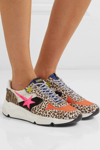 Shop Golden Goose Running Sole Printed Calf Hair And Canvas Sneakers In Leopard Print
