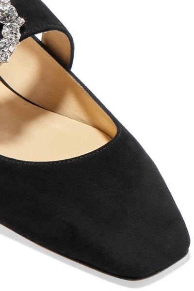 Shop Jimmy Choo Goodwin Crystal-embellished Suede Mary Jane Ballet Flats