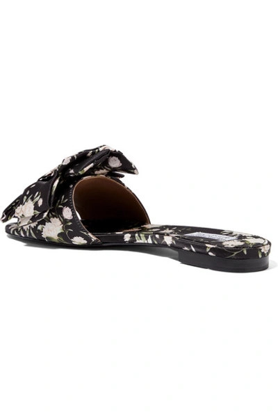 Shop Tabitha Simmons + Johanna Ortiz Camilla Bow-embellished Floral-print Satin Slides In Black