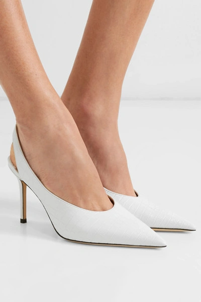 Shop Jimmy Choo Ivy 85 Croc-effect Leather Slingback Pumps In White