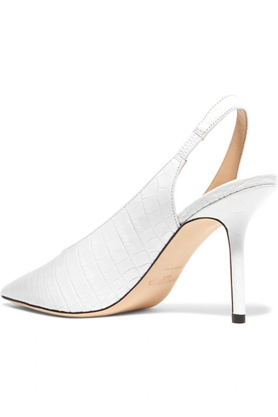 Shop Jimmy Choo Ivy 85 Croc-effect Leather Slingback Pumps In White