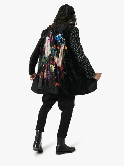 Shop Yohji Yamamoto Leopard Print Graphic Image Linen Blend Blazer Jacket In Black