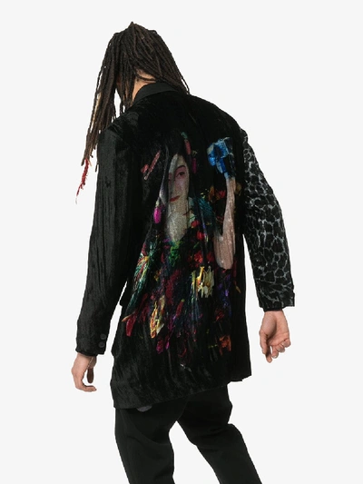Shop Yohji Yamamoto Leopard Print Graphic Image Linen Blend Blazer Jacket In Black