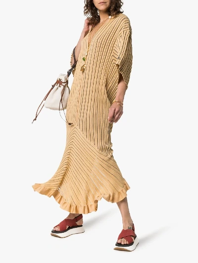 Shop Chloé Hooded Stripy Button-down Cotton Blend Midi Dress In Yellow