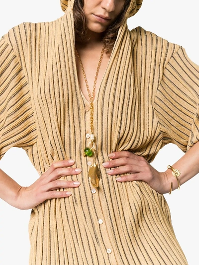Shop Chloé Hooded Stripy Button-down Cotton Blend Midi Dress In Yellow