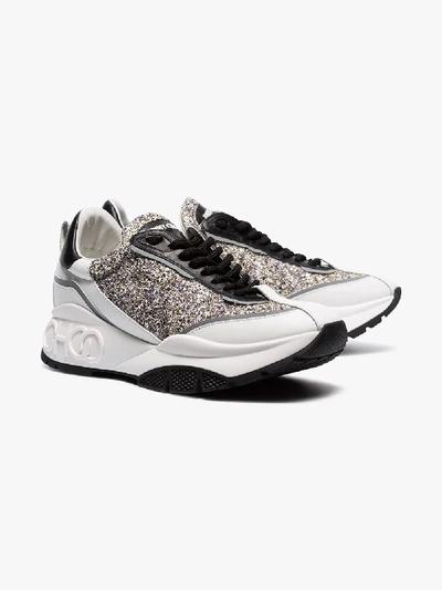 Shop Jimmy Choo White, Black And Silver Metallic Raine Sneakers