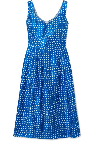 Shop Marni Polka-dot Cupro Dress In Blue