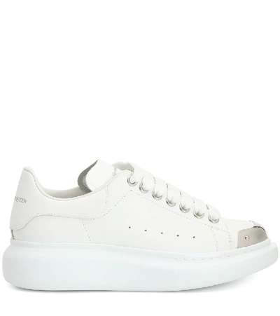 Shop Alexander Mcqueen Embellished Leather Sneakers In White