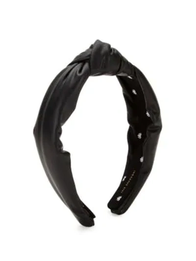 Shop Lele Sadoughi Women's Knotted Faux-leather Headband In Black
