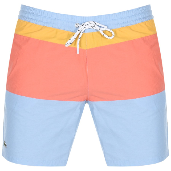 lacoste striped swim shorts