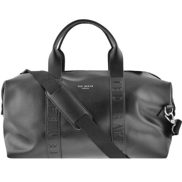 black faux leather duffle bag
