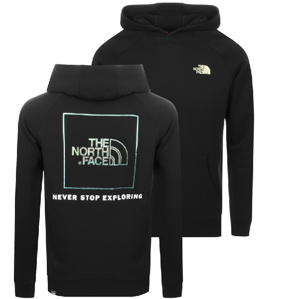 the north face raglan red box hoodie in black