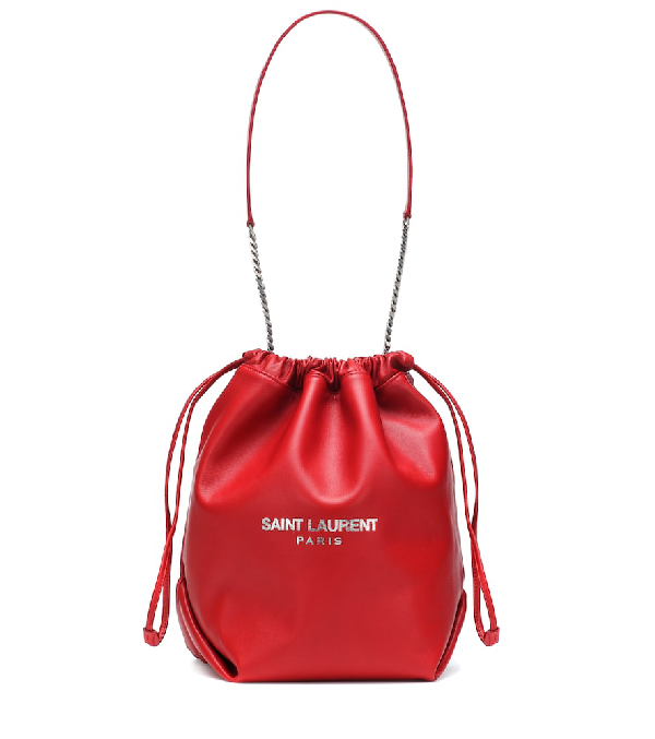 Saint Laurent Teddy Leather Bucket Bag In Red Modesens
