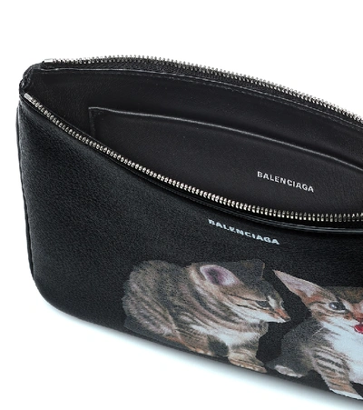 Shop Balenciaga Kitten Leather Pouch In Black