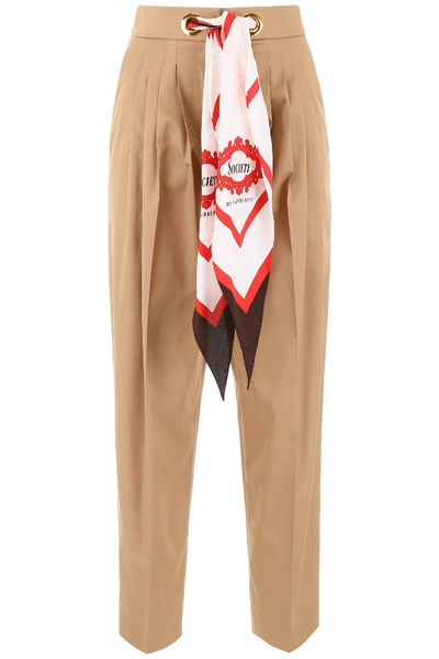 Shop Burberry Scarf Belted Trousers In Beige