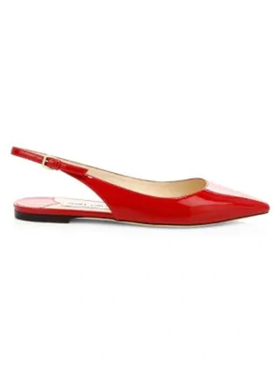 Shop Jimmy Choo Erin Patent Leather Slingback Flats In Red