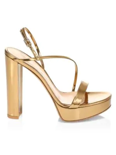 Shop Gianvito Rossi Women's Kimberly Platform Metallic Leather Slingback Sandals In Gold