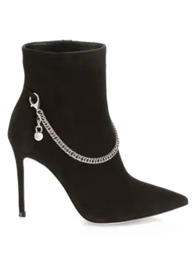 Shop Gianvito Rossi Women's Annie Chain-trimmed Suede Ankle Boots In Black