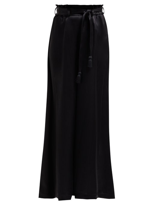 Osman Satin High-Rise Trousers In Black | ModeSens