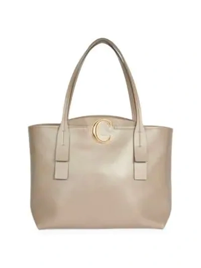 Shop Chloé C Leather Tote In Motty Grey