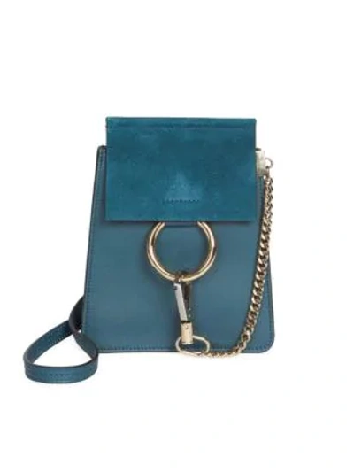 Shop Chloé Mini Faye Leather Bracelet Bag In Navy Ink