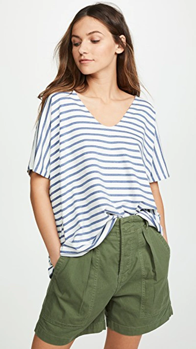 Shop Hatch The Perfect Vee Tee In Chambray/ivory Stripe