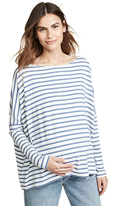 Shop Hatch Long Sleeve T-shirt In Chambray/ivory Stripe