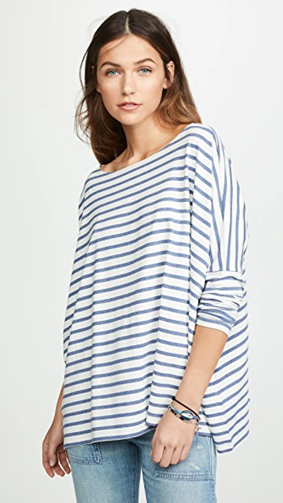 Shop Hatch Long Sleeve T-shirt In Chambray/ivory Stripe
