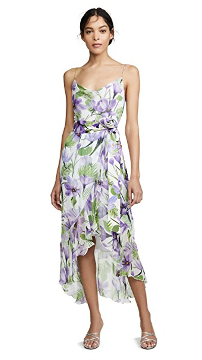 Shop Alice And Olivia Tevi Cowl Neck Ruffle Dress In Floral Palm Cream