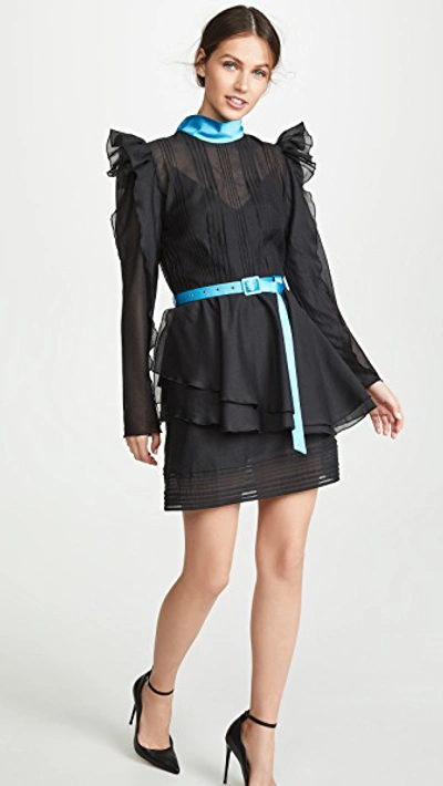 Shop Anna October Puff Sleeve Tulle Ruffle Mini Dress In Black
