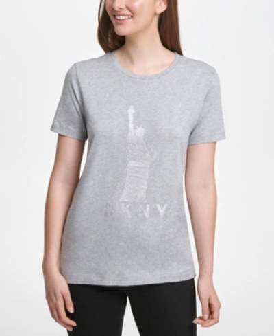 Shop Dkny Graphic-print T-shirt In Heather Grey Combo