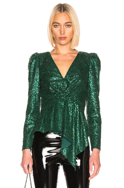 Shop Self-portrait For Fwrd Sequin Top In Green