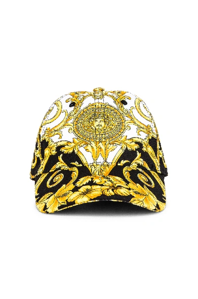 Shop Versace Print Baseball Hat In Black,floral,paisley,yellow. In Black & Yellow & White