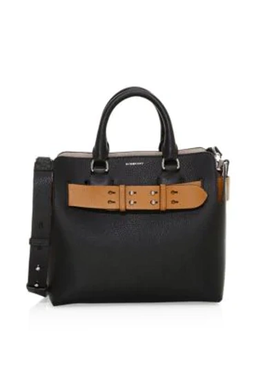 Shop Burberry Small Marais Contrast Leather Belt Tote In Black