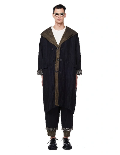 Shop Ziggy Chen Black Coat With Khaki Hood