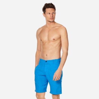 Shop Vilebrequin Men Straight Linen Bermuda Shorts Solid In Blue