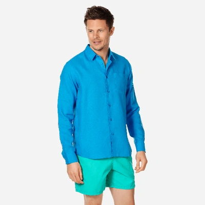 Shop Vilebrequin Men Linen Shirt Solid In Blue