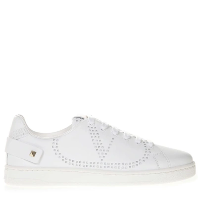 Shop Valentino V Logo White Leather Sneaker With Feather