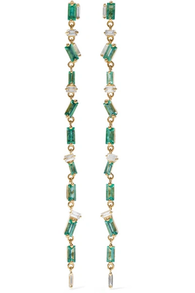 Shop Suzanne Kalan 18-karat Gold, Emerald And Diamond Earrings