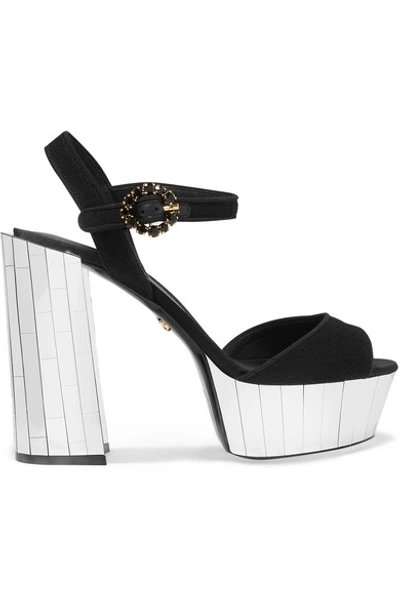 Shop Dolce & Gabbana Crystal-embellished Canvas Platform Sandals In Black