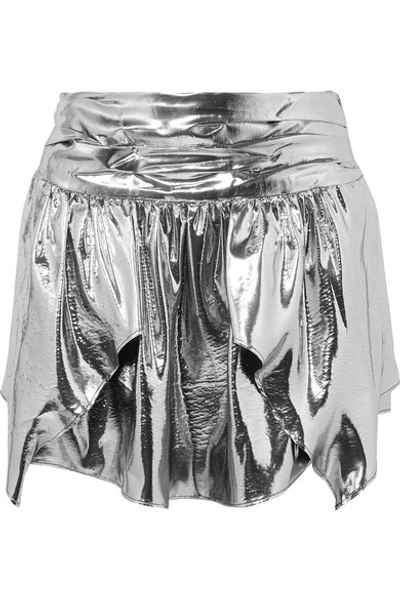 Shop Isabel Marant Kira Metallic Silk-blend Mini Skirt In Silver
