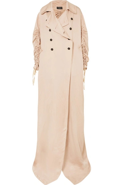Shop Ann Demeulemeester Oversized Ruched Double-breasted Crepe De Chine Coat In Blush