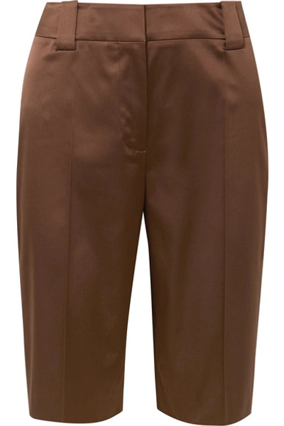 Shop Prada Silk-blend Satin Shorts In Brown