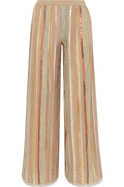 Shop Missoni Sequined Striped Lurex Wide-leg Pants In Neutral