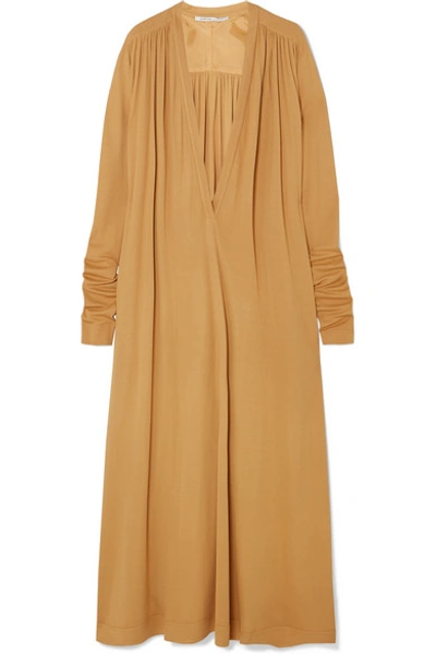 Shop Agnona Draped Jersey Maxi Dress In Yellow