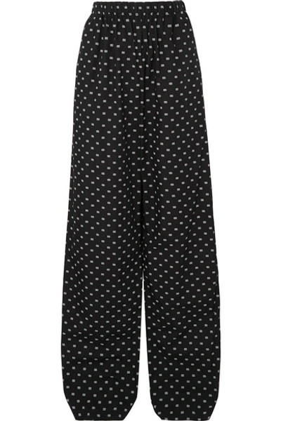 Shop Balenciaga Printed Cotton-poplin Wide-leg Pants In Black