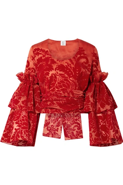 Shop Rosie Assoulin Ruffled Devoré Silk-organza Top In Red