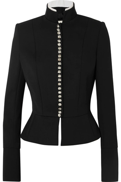 Shop Alexandre Vauthier Crystal-embellished Wool-blend Gabardine Peplum Jacket In Black