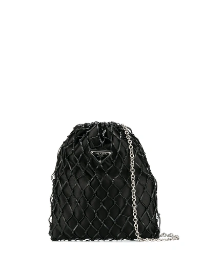 Shop Prada Logo Netted Bag - Black